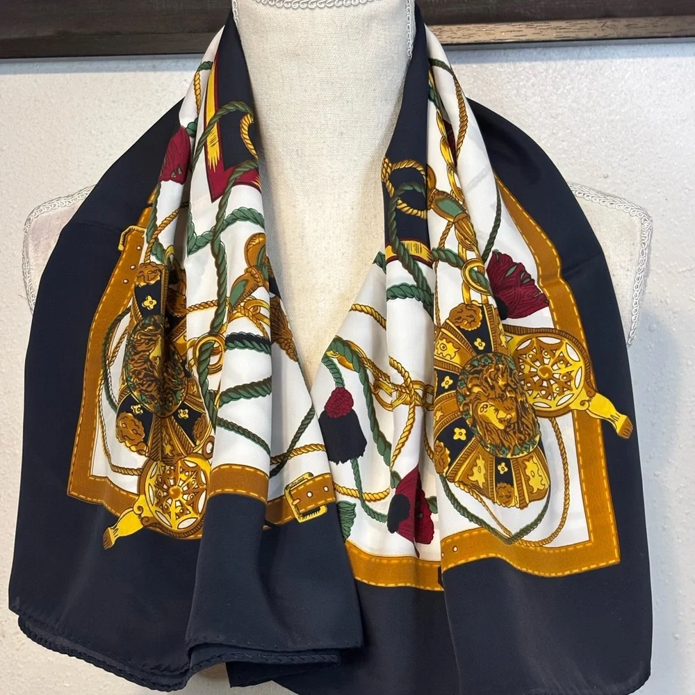 Gold and Blue Ornate Silk Scarf